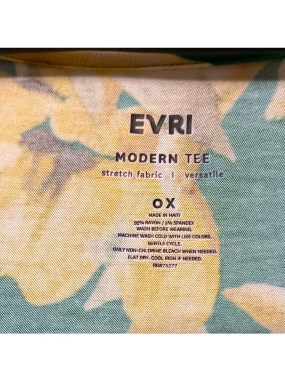 Evri Womens OX Floral Green & Yellow Modern Tee Stretch Short Sleeve Cruise - Picture 3 of 5